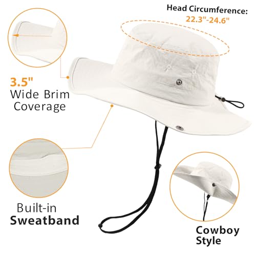 Wide Brim Waterproof Bucket Rain Hat for Women Men UPF50+ Cowboy Sun Hat - color: Off-white