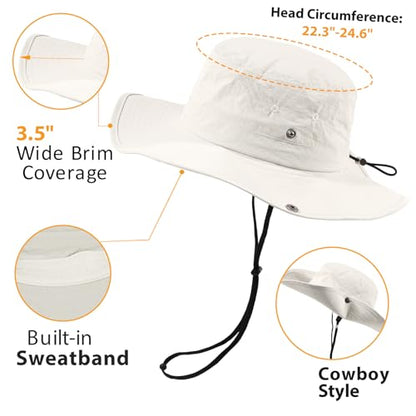 Wide Brim Waterproof Bucket Rain Hat for Women Men UPF50+ Cowboy Sun Hat - color: Off-white