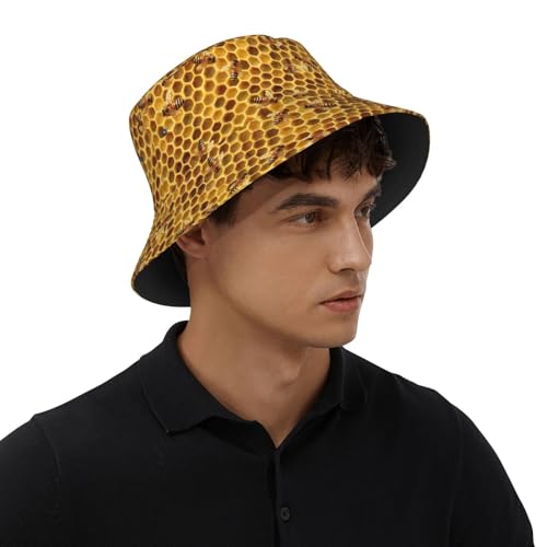 Bucket Hat for Men Women Packable Sun Hats Fisherman Outdoor Summer Travel Hiking Beach Caps - color: Bee