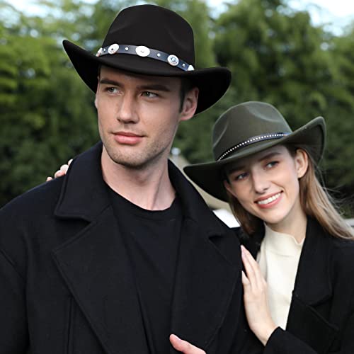 2 Pack Western Cowboy Hats for Women Men 2 Different hat Bands - color: Black+khaki