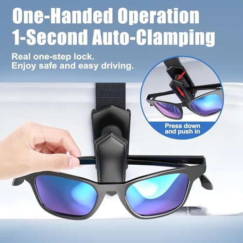 Veharvim Sunglass Holder for Car (One-Handed-Operation, Gentle & Secure Hold, Silicone Padded, Universal Fit, Metal Clip) Visor Sunglass Holder Clip,Visor Sunglass(Black, 1 Pack) - color: Black, size: 1 Pack