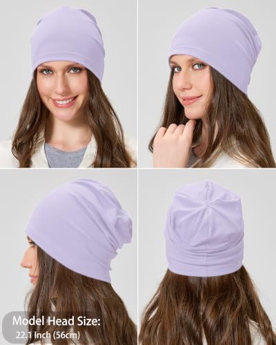 ROYBENS 100% Cotton Thin Slouchy Beanie Hat Women Men Lightweight Chemo Cap - color: 1pcs-purple