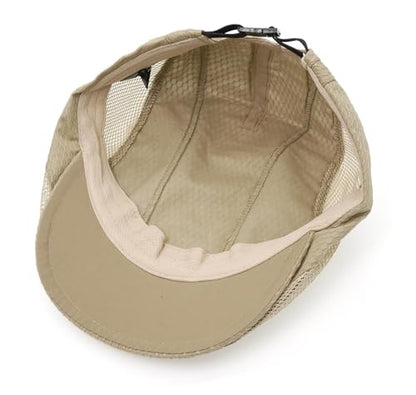 Mesh Cap Breathable Summer Newsboy Hat Adjustable Beret Ivy Cap Irish Cabbie Driving Fishing Hats - color: Khaki