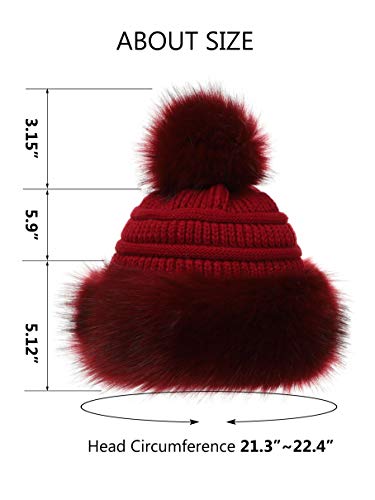 Soul Young Women's Faux Fur Hat Russian Cossack Knit Pompom Hat Ski Snow Cap for Winter Outdoor - color: Burgendy