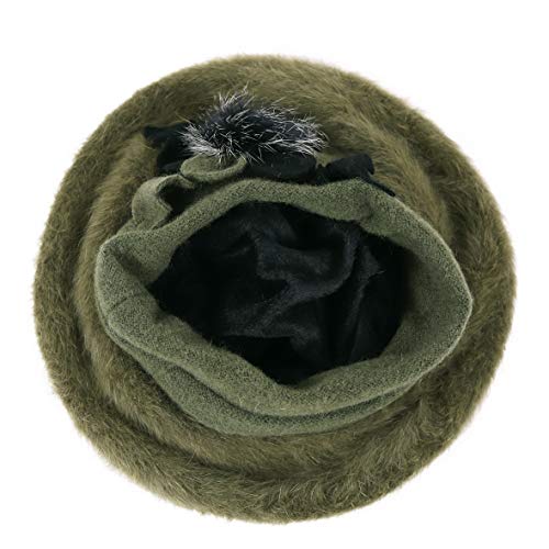 VECRY Lady French Beret 100% Wool Beret Floral Dress Beanie Winter Hat - color: Angola-green