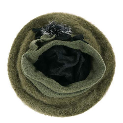 VECRY Lady French Beret 100% Wool Beret Floral Dress Beanie Winter Hat - color: Angola-green
