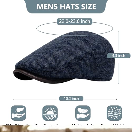 meioro Mens Wool Blend Tweed Newsboy Flat Cap Gatsby Irish Cabbie Ivy Cap Adjustable Newsboy Hat Warm Fleece Winter Hats - color: Navy
