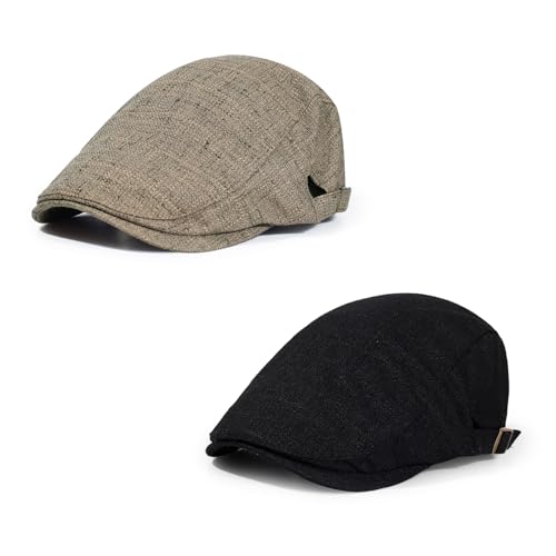 2Pcs Men's Newsboy Cap Cotton Flat Ivy Gatsby Driving Hat - color: Ym1-black+coffee