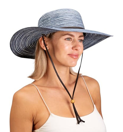 Sloggers Women's Wide Brim Braided Sun Hat with Wind Lanyard - UPF 50+ Maximum Sun Protection - color: Blue