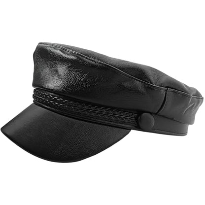 PU Leather Hat Leather Beret Baker Boy Hat Chauffeur Hats for Men and Women Black Beret Hats