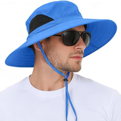 Wide Brim Sun Bucket Hat, Waterproof Boonie Hat for Men & Women - color: 01 Blue