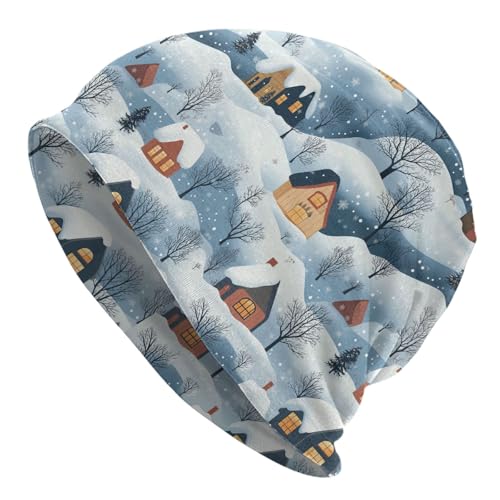 Beanie Hat for Men Women Slouchy Beanie Skull Sleep Cap Soft Lightweight Chemo Hat Stretch Cancer Headwear - color: Winter Village