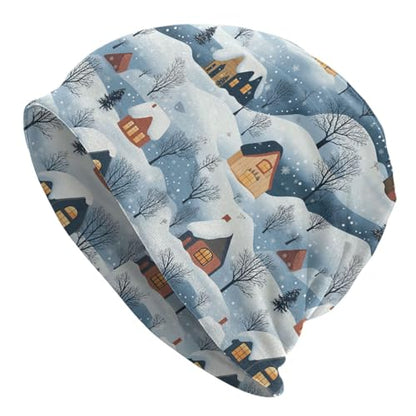 Beanie Hat for Men Women Slouchy Beanie Skull Sleep Cap Soft Lightweight Chemo Hat Stretch Cancer Headwear - color: Winter Village