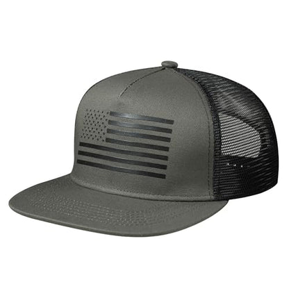 UALON Baseball Cap, Snapback Trucker Hat for Men & Women with American Flag and Adjustable, Breathable Mesh, Flat Bill Hats - color: Olive/Black