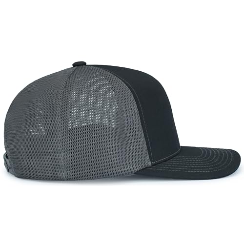 Pacific Headwear Contrast Stitch Trucker Pacflex Snapback Cap - color: Black/Graphite/Black