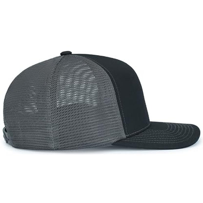 Pacific Headwear Contrast Stitch Trucker Pacflex Snapback Cap - color: Black/Graphite/Black