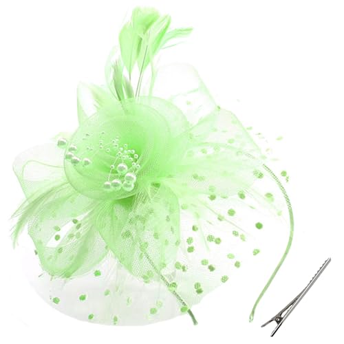WLBON Fascinators Hat 20s 50s Headband Hair Clips Flower Mesh Veil Feather Headpiece Headwear Women Halloween Carnival Cocktail Wedding Church Cosplay Dress Up Birthday Tea Party Accessories Green - color: Light Green