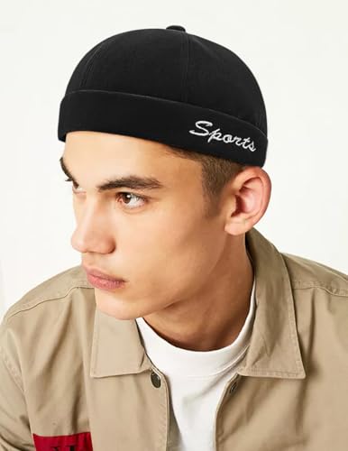 DIYDECAL Retro Brimless Skullcap Hat Docker Cap,Sailor Worker Hat Beanie Hat for Mens - color: Black