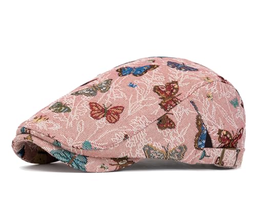 Quanhaigou Men's Cotton Flat Ivy Gatsby Newsboy Driving Hat Adjustable Irish Cabbie Ivy Driving Hunting Cap - color: Butterfly Pink