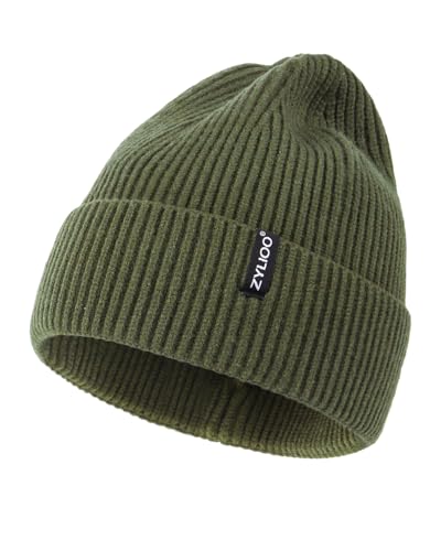 Zylioo XXL Beanie for Men,Big Head Winter Knit Hat,Stretch Warm Skull Cap - color: Army Green, size: X-Small-Small
