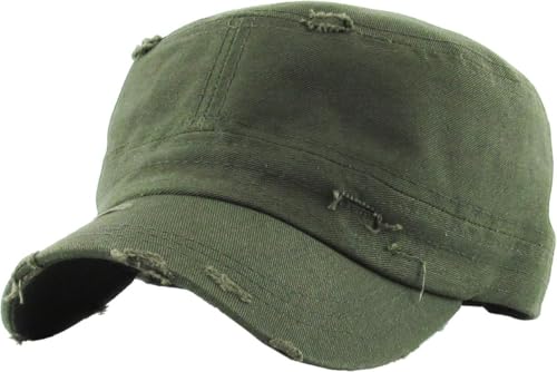 Vintage Distressed Cadet Army Cap Basic Everyday Military Style Hat - color: Olive Vintage Distressed