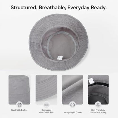 Cotton Bucket Hat Packable Beach Sun Hat for Women Men - color: Lightgray