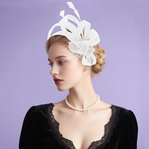 Fascinators Hats for Women, Fascinator Headband Tea Party Hat - color: White