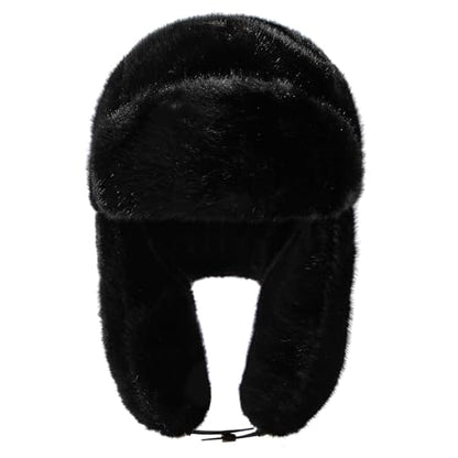 Fluffy Trapper Hats Winter Cozy Plush Ushanka Russian Hat Windproof Ski Hat Pilot Aviator Cap Cold Weather Hat - color: Mg-lfmyymrtb27-black