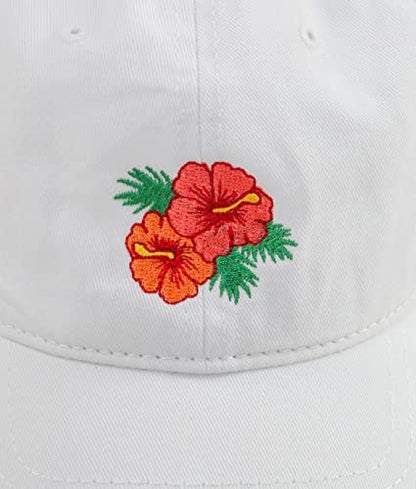 Riot Society Mens Embroidered Adjustable Dad Hat - color: Hibiscus Embroidered (White)