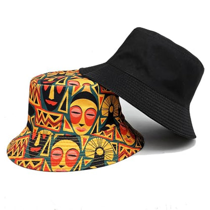Quanhaigou Reversible Printed Bucket Hat,Summer Beach Outdoor Cap - color: Tribal Mask