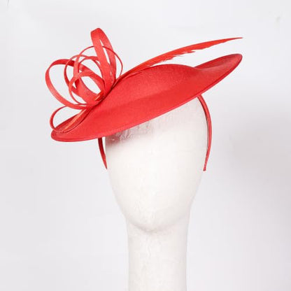 Women's Fascinators Feather Polyester Kentucky Derby Saucer Hats with Headband - color: Red