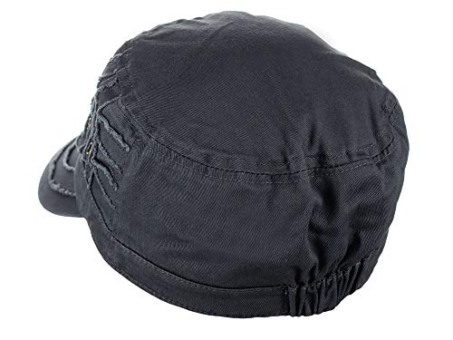 D&Y Unisex 100% Cotton Military Cadet Hat - Distressed Frayed Flat Top Cap - Adjustable Everyday Patrol Hat - color: Dark Gray