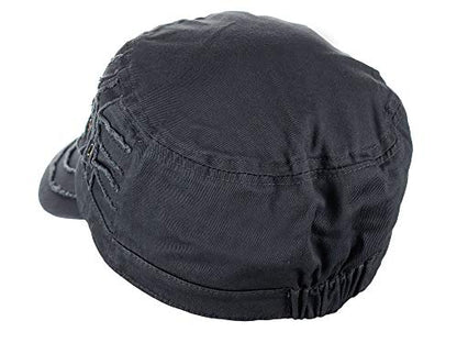 D&Y Unisex 100% Cotton Military Cadet Hat - Distressed Frayed Flat Top Cap - Adjustable Everyday Patrol Hat - color: Dark Gray