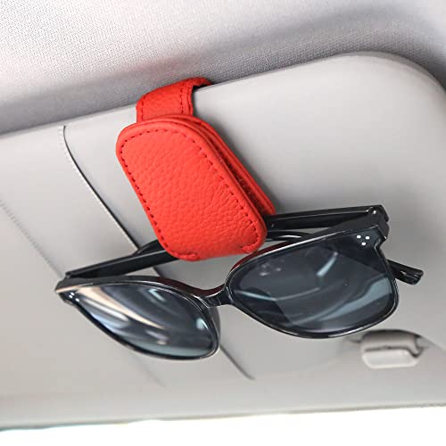 KIWEN Sunglasses Holders for Car Visor, Magnetic Leather Glasses Eyeglass Clip for Car, Ticket Card Clip Sunglasses Mount, Car Visor Accessories Gadgets (1, Red) - color: Red