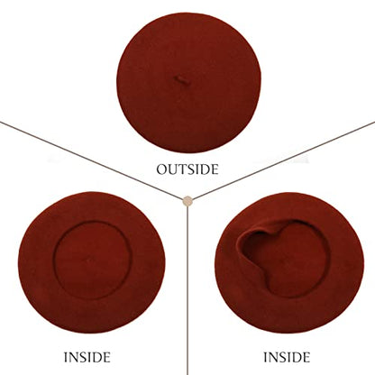 Women French Wool Beret Hats - Solid Color Classic Beanie Winter Cap - color: Thicker-caramel