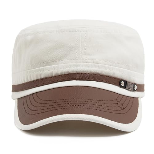 Cadet Army Cap for Men Women Military Adjustable Unisex Flat Top Hat - color: White