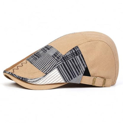 Classic Flat Cap for Men, Adjustable Cotton Newsboy Cap - color: Khaki 1
