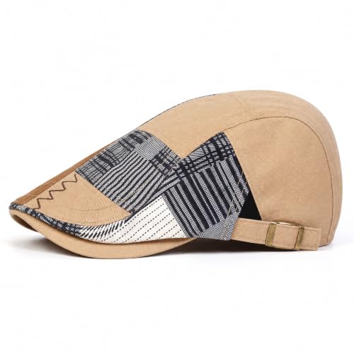Classic Flat Cap for Men, Adjustable Cotton Newsboy Cap - color: Khaki 1