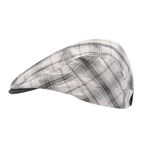 ZLYC Men Summer Flat Cap Scally Ivy Gatsby Newsboy Beret Driver Hat - color: Plaid White