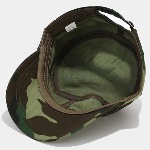 2 Pack Cadet Army Caps Flat Top Military Hats for Men Women - color: Green Camouflage