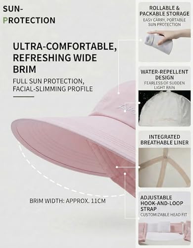Sun Hats for Women Outdoor Wide Brim UV Protection Hollow Top Summer Beach Packable Visor with Ponytail-Hole - color: Pink