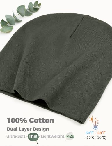 100% Cotton Thin Beanie Hat Women Men Soft Slouchy Chemo Skull Cap - color: 1pc Grayish Green