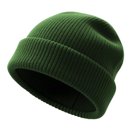 Unisex Winter Beanie for Men Women Soft Fleece Lined Warm Knit Hat - color: Deep Green