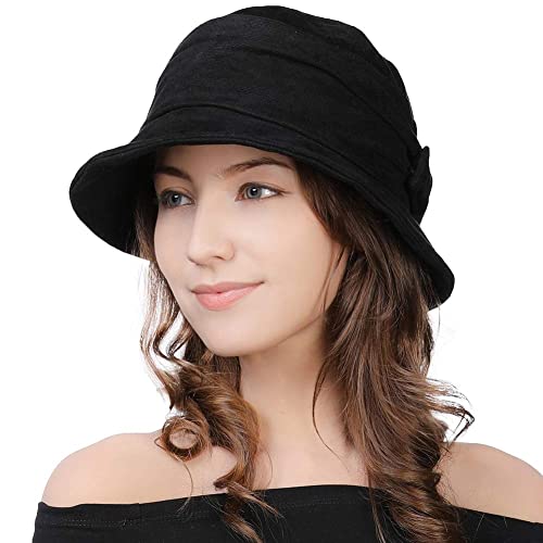 Comhats Womens 1920s Vintage Cloche Bucket Hat,Packable,Floppy,Winter,Party - color: Black, size: Medium