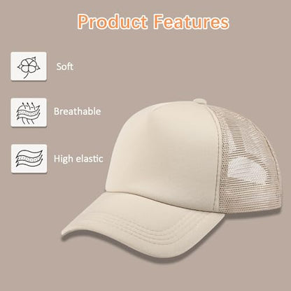 OKBA 5 Pack Sublimation Blank Baseball Cap Adjustable Hat Polyester Mesh Trucker Hats for Men and Women - color: 5pcs*khaki Hat