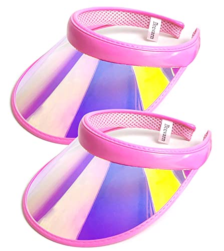 2 Pack Sun Visor Hats Women Men Clip-on Iridescent Clear Sport Outdoor Cap - color: 2pack,pink