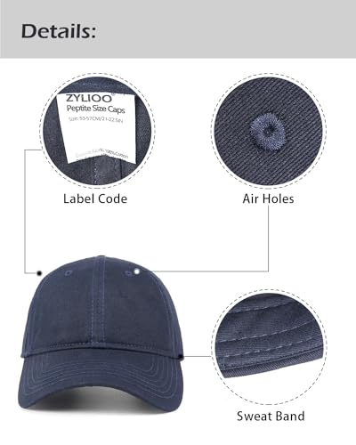 Zylioo Small Baseball Cap for Men Women, Adjustable Unstructured Dad Hat - color: Navy Blue-fits 21.7"-22.4"/55cm-57cm