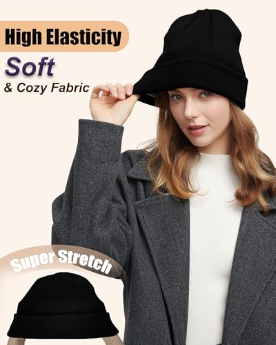 ROYBENS Warm Wool Beanie for Men Women, Thick Fleece Lined Knit Winter Hat - color: 1pcs Black