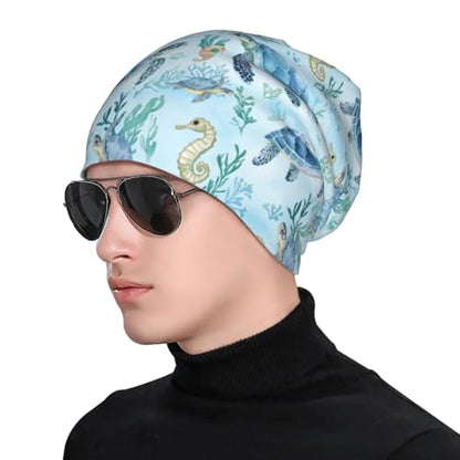 Beanie Hat for Men Women Slouchy Beanie Skull Sleep Cap Soft Lightweight Chemo Hat Stretch Cancer Headwear - color: Turtle