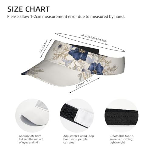 Unisex Sports Sun Visor Hats Adjustable Lightweight Packable Printed Empty Top Cap for Running Pickleball Golf Tennis - color: Elegant Navy Blue Flower